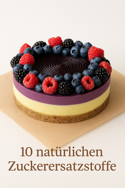 Zuckerfreie Kuchen München kaufen - Veganer Rohkuchen mit Heidelbeeren und Himbeeren, natürlich gesüßt mit 10 natürlichen Zuckerersatzstoffen